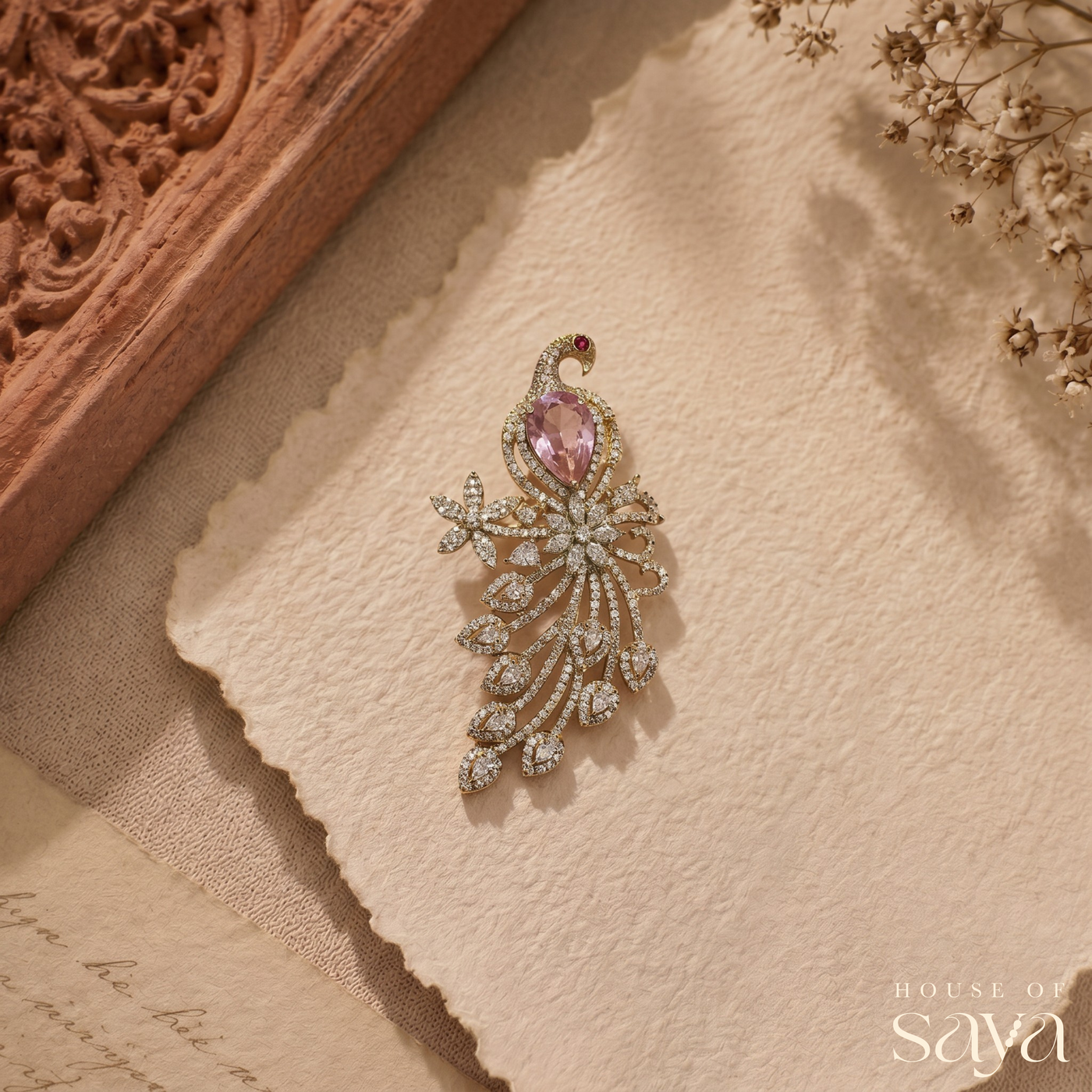 Blush Peacock Brooch