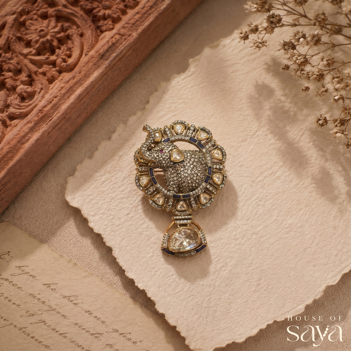 Royal Elephant Medallion Brooch