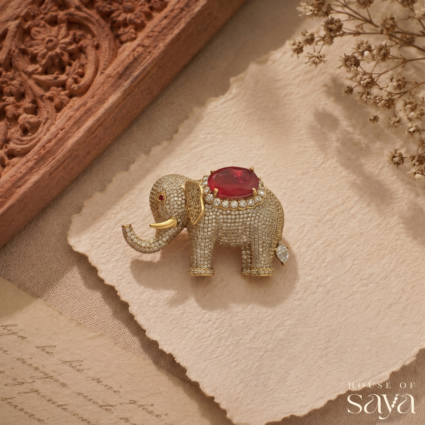Ruby Elephant Brooch