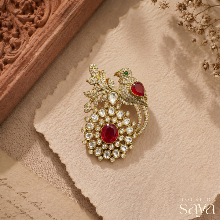 Ruby Songbird Brooch