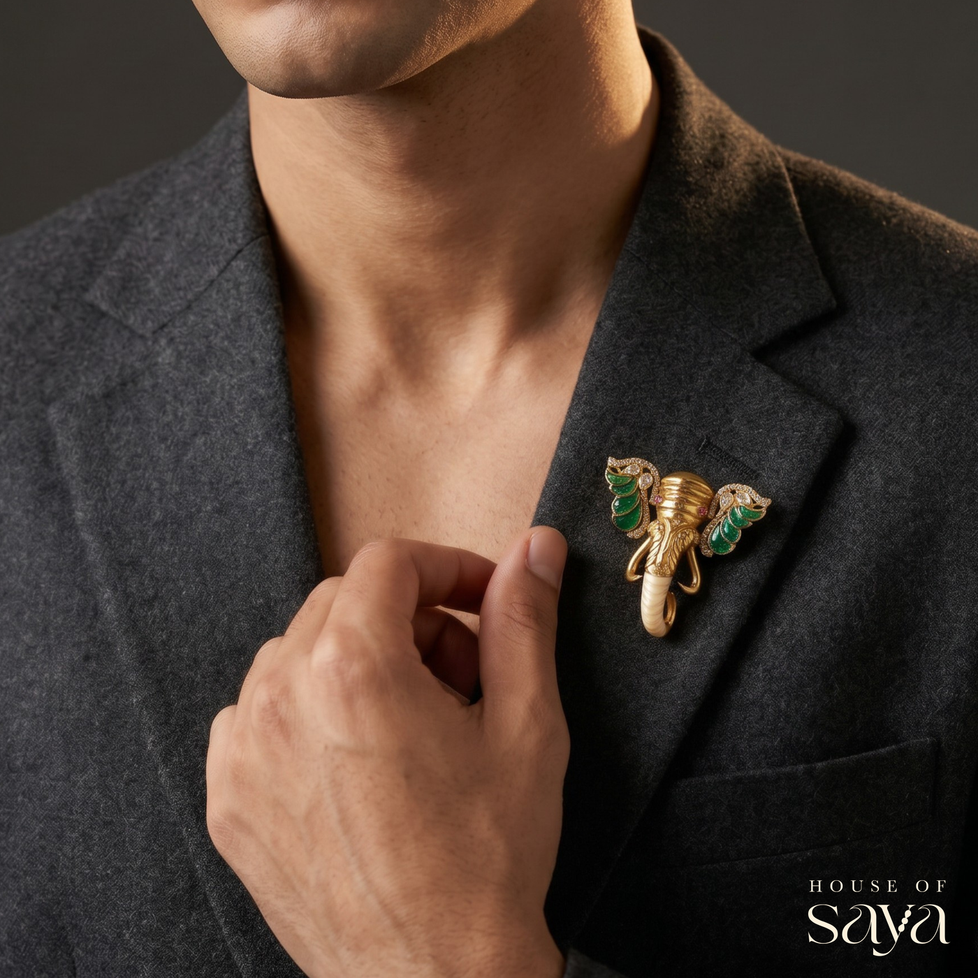 Emerald Ganesha Brooch