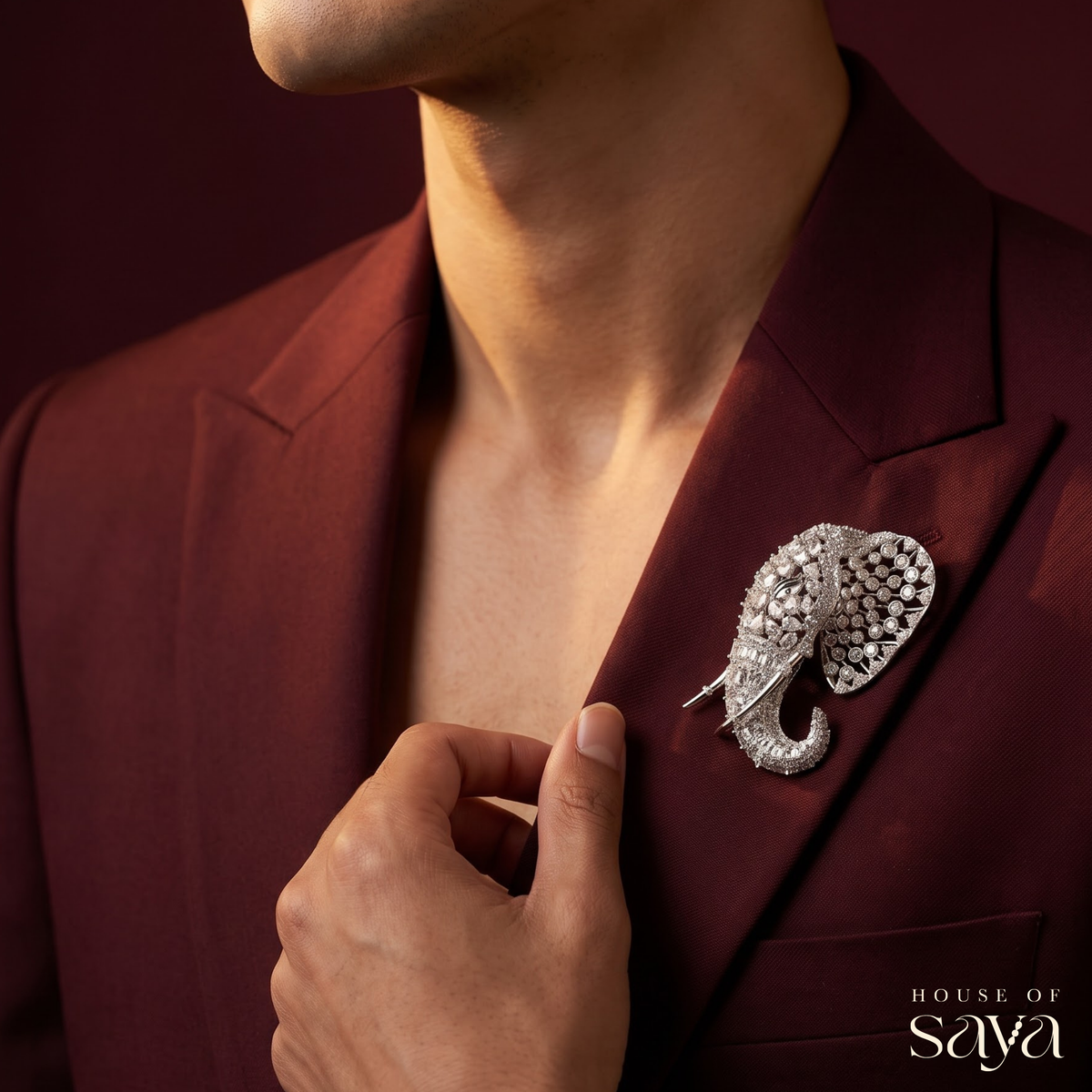 Diamond Elephant Brooch