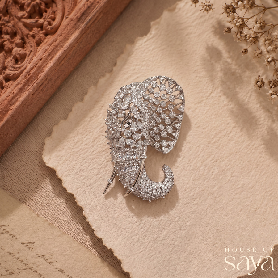 Diamond Elephant Brooch
